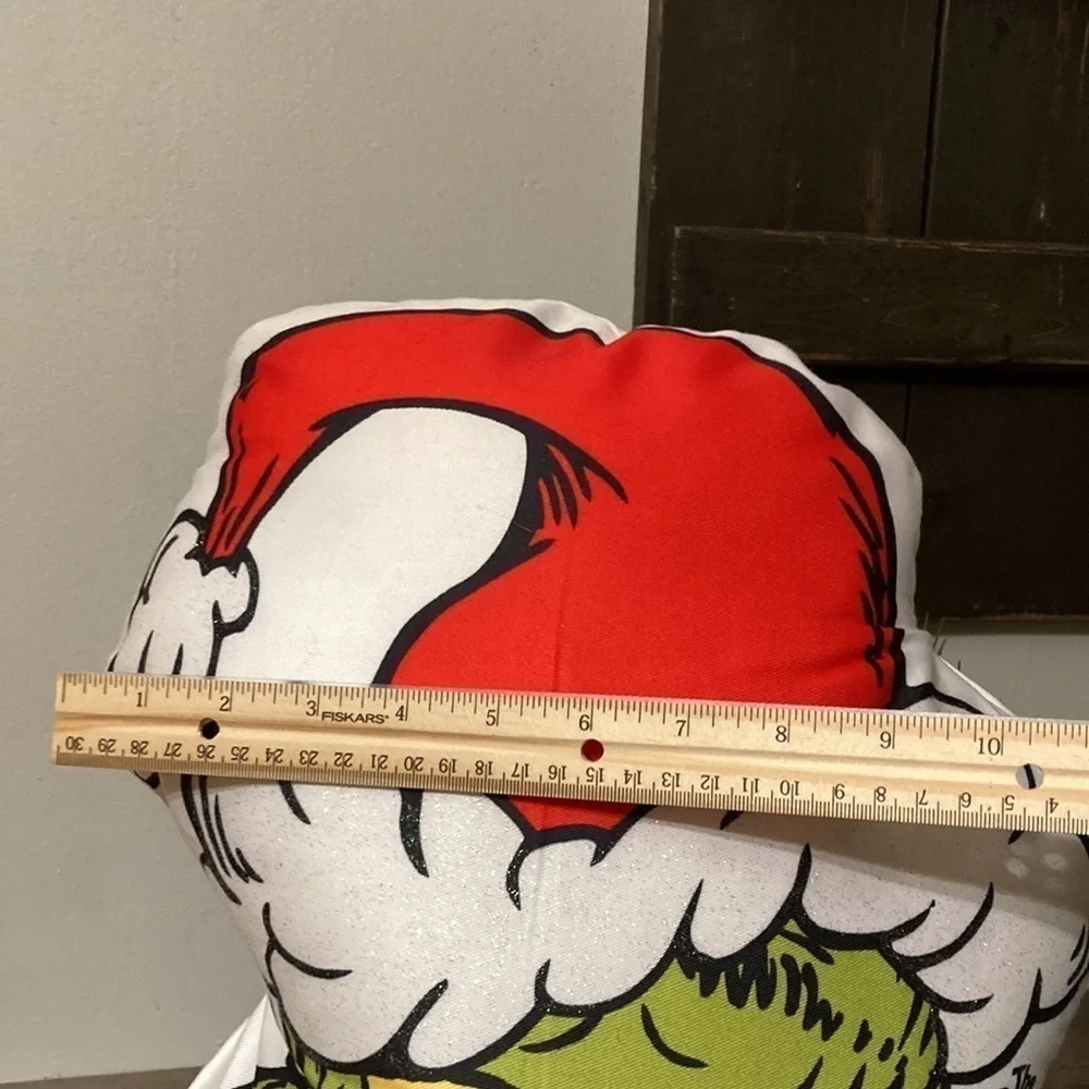 EUC DR SEUSS THE SANTA GRINCH SHAPED THROW PILLOW W GLITTERY HAT